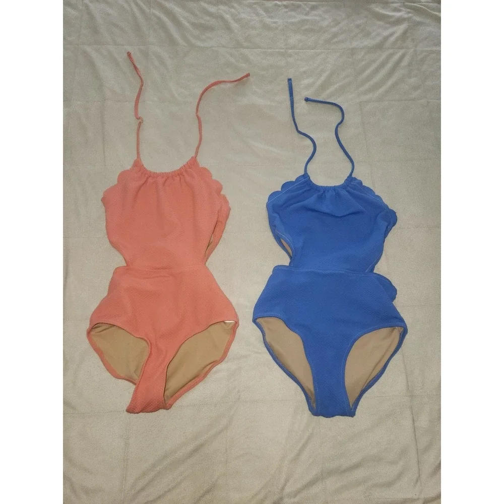 2 Old Navy girl's textured scallop-edged cutout one-piece swimsuits. Med 8